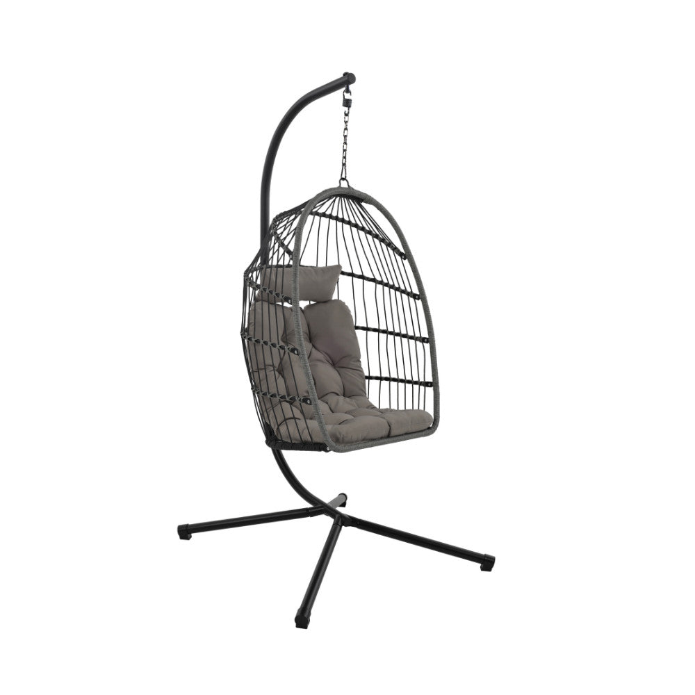 Sully - Sillón huevo colgante de jardín - Cuerda y metal - Gris antracita
