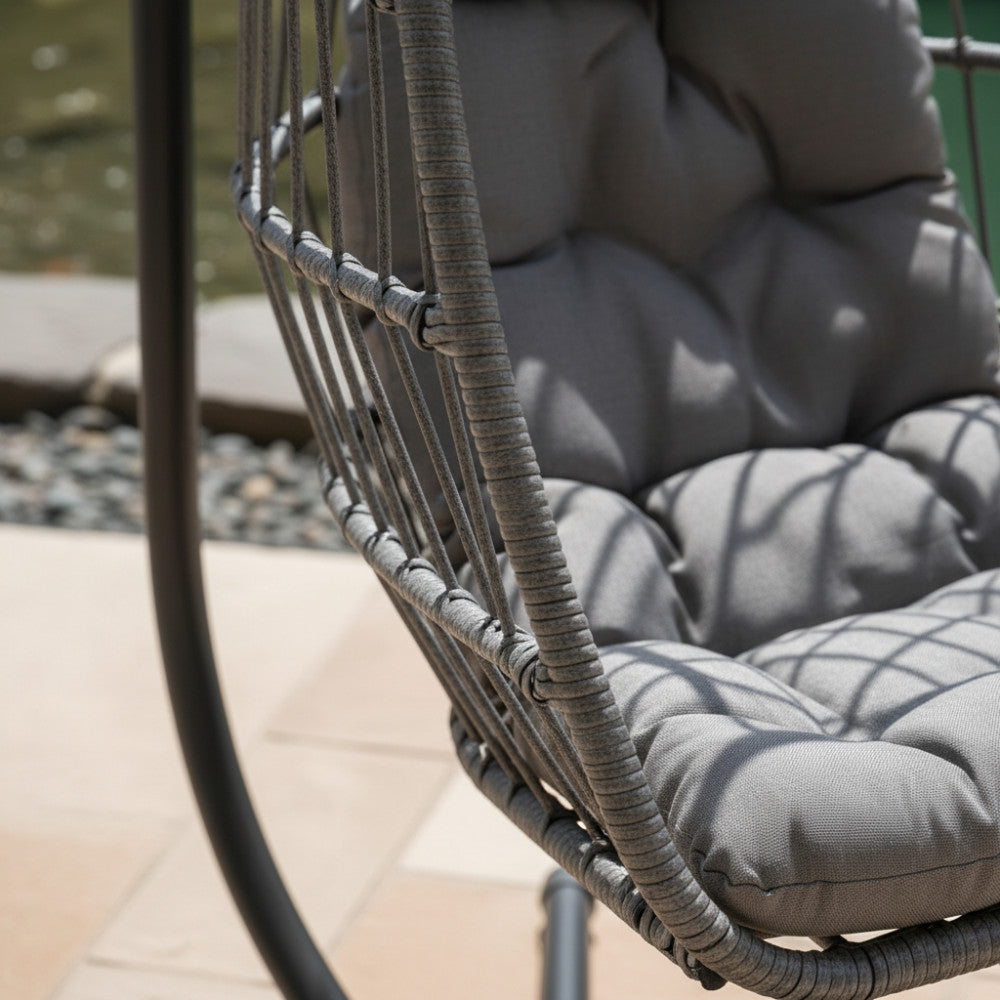 Sully - Sillón huevo colgante de jardín - Cuerda y metal - Gris antracita