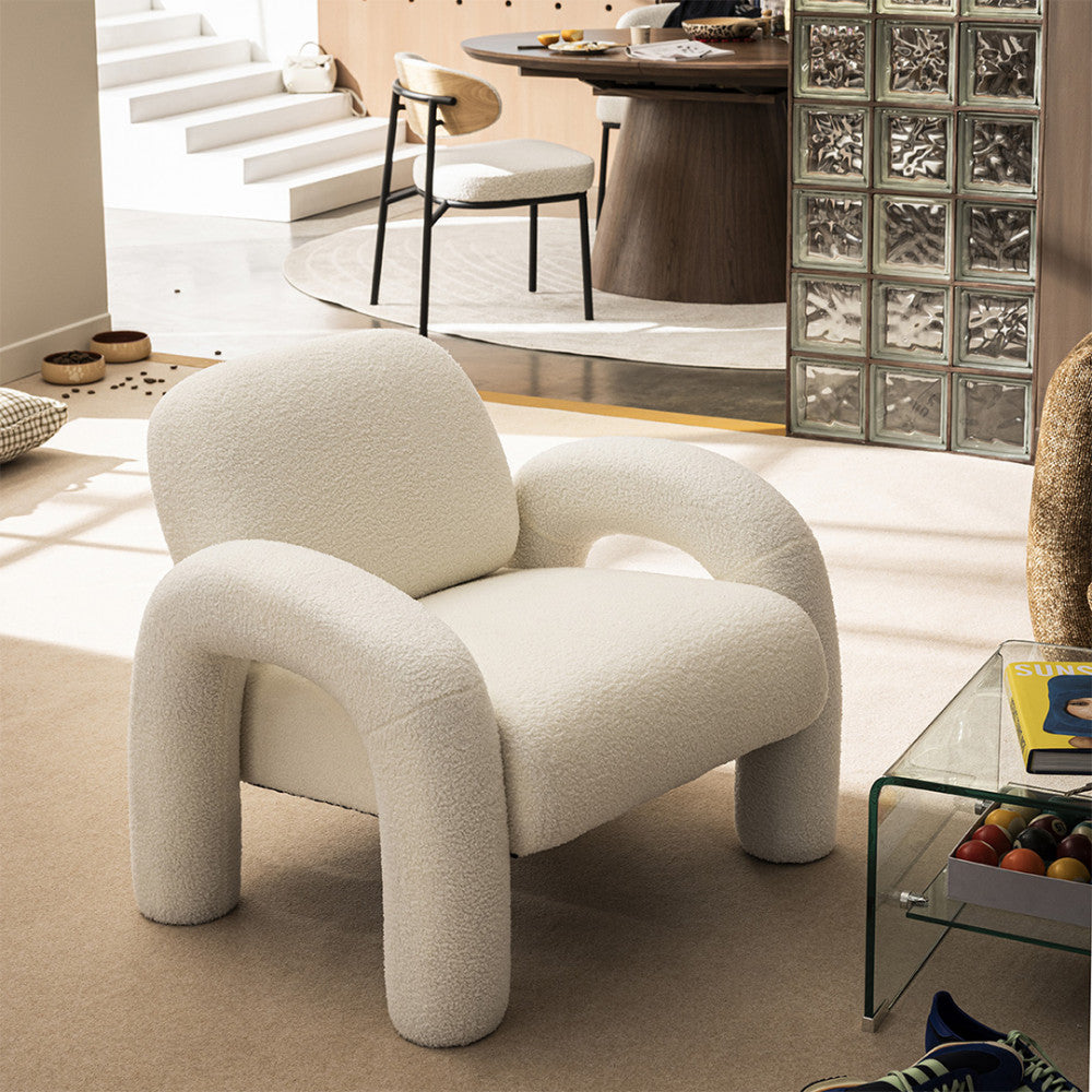 Mio - Armchair - Bouclé Fabric - White