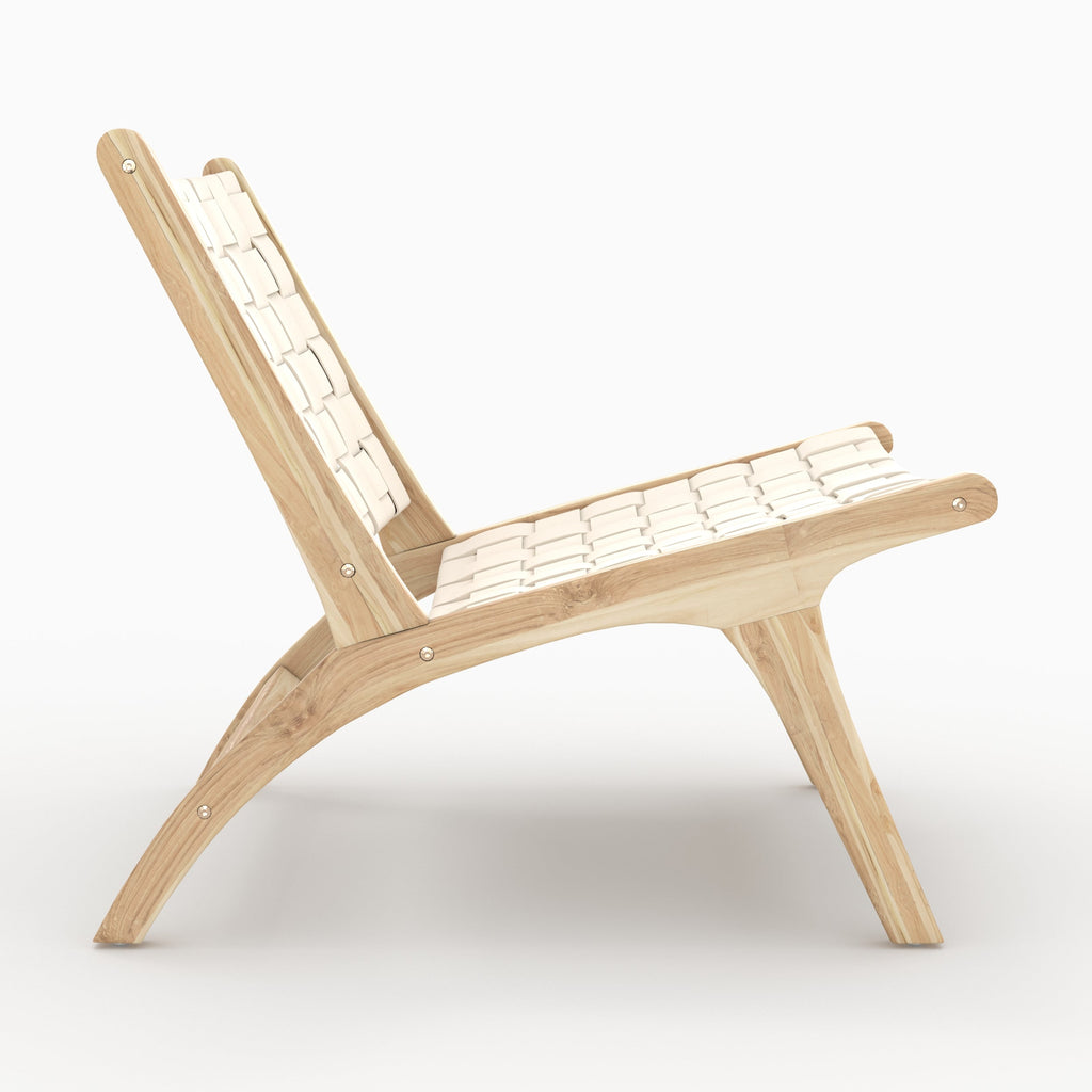 Kuna - Fauteuil En Teck Et Cuir Tressé Blanc