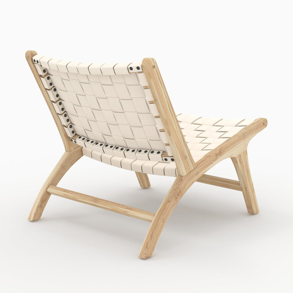 Kuna - Fauteuil En Teck Et Cuir Tressé Blanc