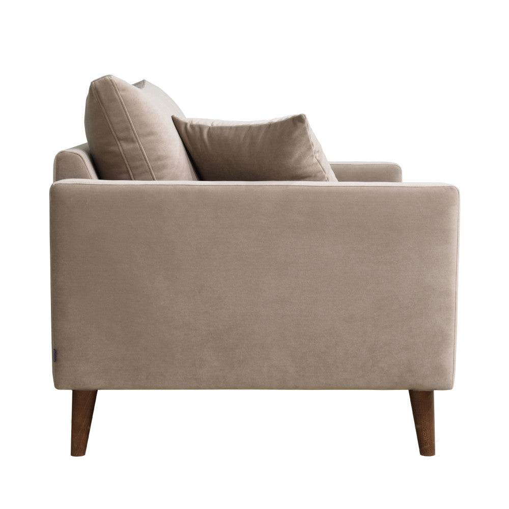 Villabon - Fauteuil Xl - Velours Pieds Bois Foncé - Beige