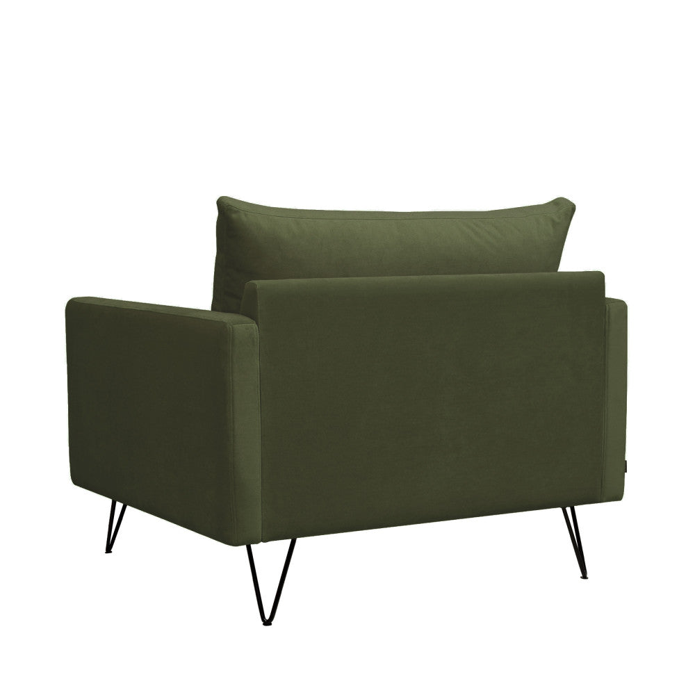 Villabon - Sillón XL - Terciopelo - Patas en horquilla negras - Verde oliva