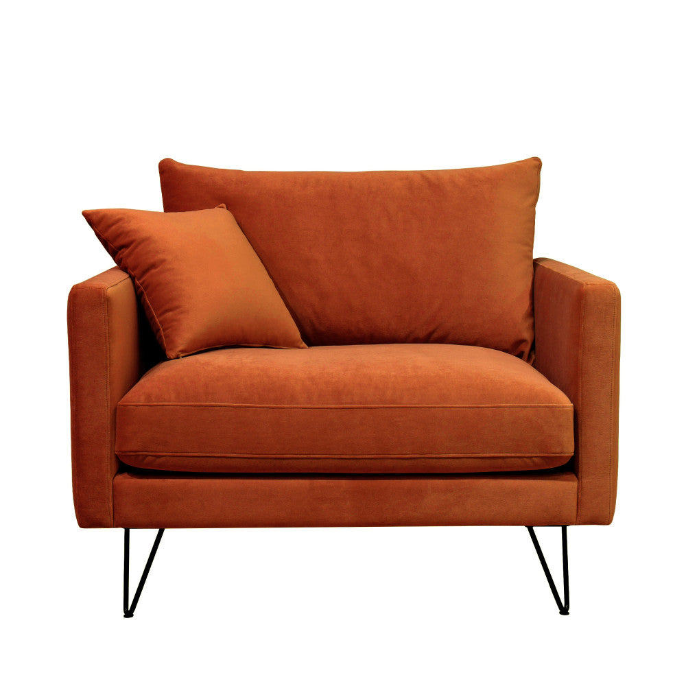 Villabon - Sillón XL - Terciopelo, patas de horquilla negras - Óxido