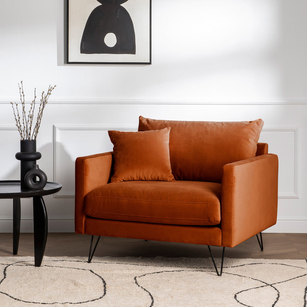 Villabon - Sillón XL - Terciopelo, patas de horquilla negras - Óxido