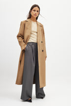 Manteau Faux Suede Double Breasted - Camel