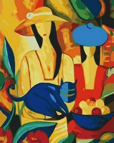 Peinture Par Numéros - Femmes Et Chat Bleu