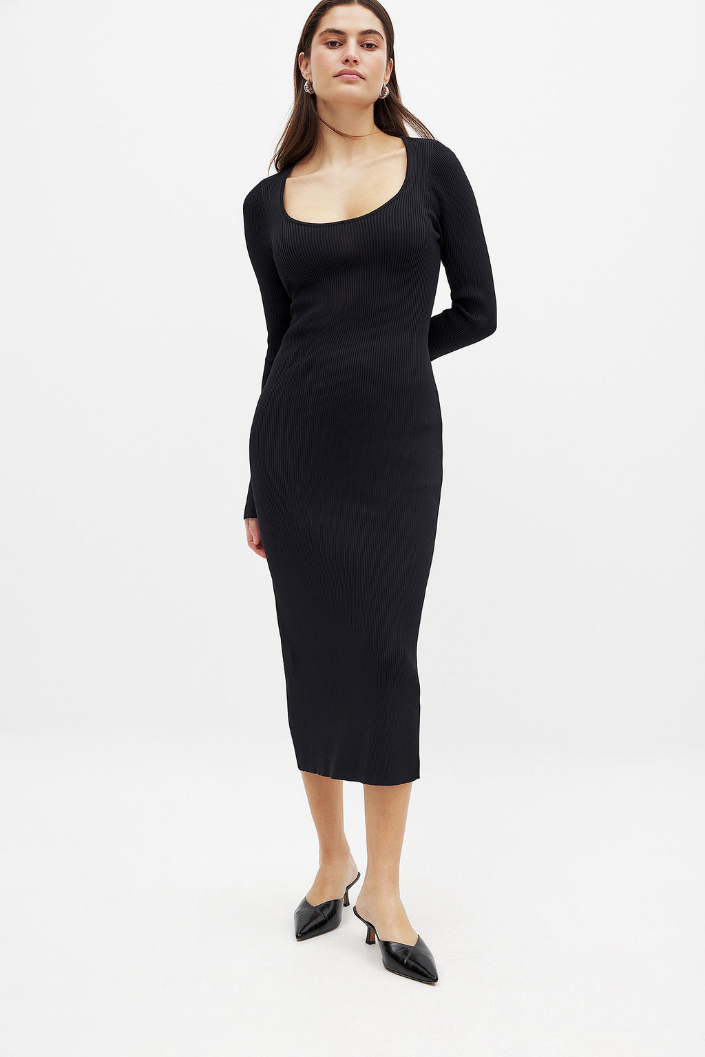 Abito Fine Knitted Trumpet Sleeve Midi - Nero
