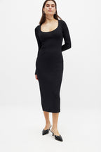 Abito Fine Knitted Trumpet Sleeve Midi - Nero