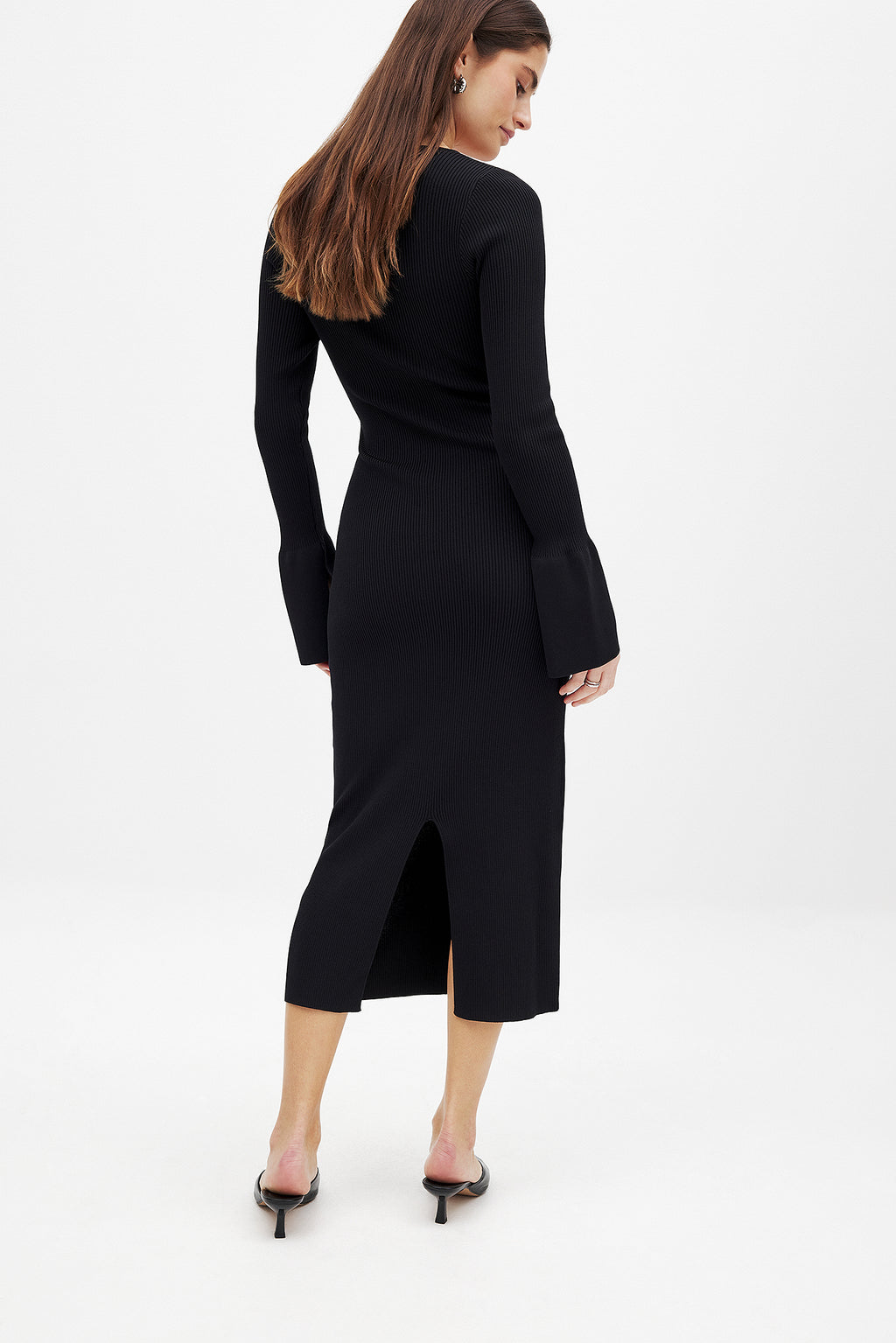Abito Fine Knitted Trumpet Sleeve Midi - Nero