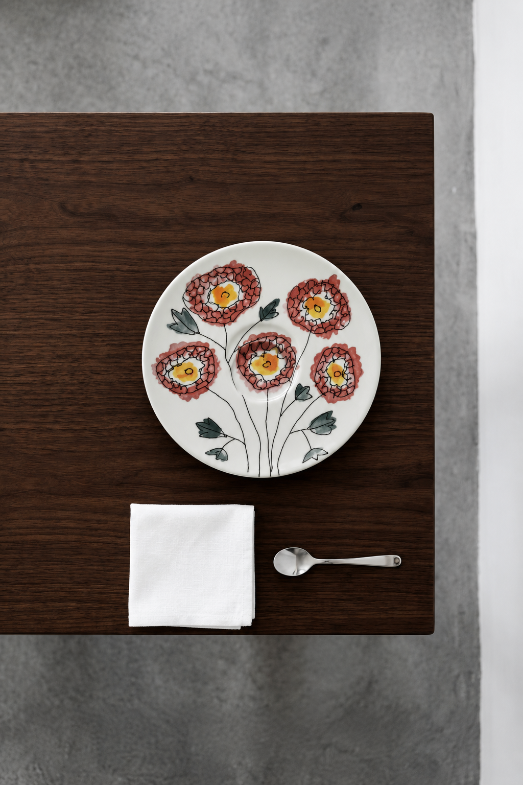 Midnight Flowers - Set Di 2 Piattini Per Tazza Da Cappuccino - Porcellana Bone China - Anemone Milk
