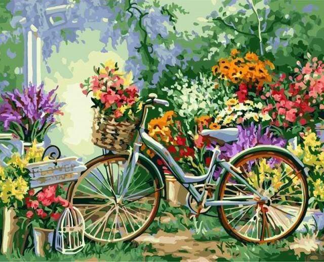 Peinture Par Numéros - Fleurs Et Vélos