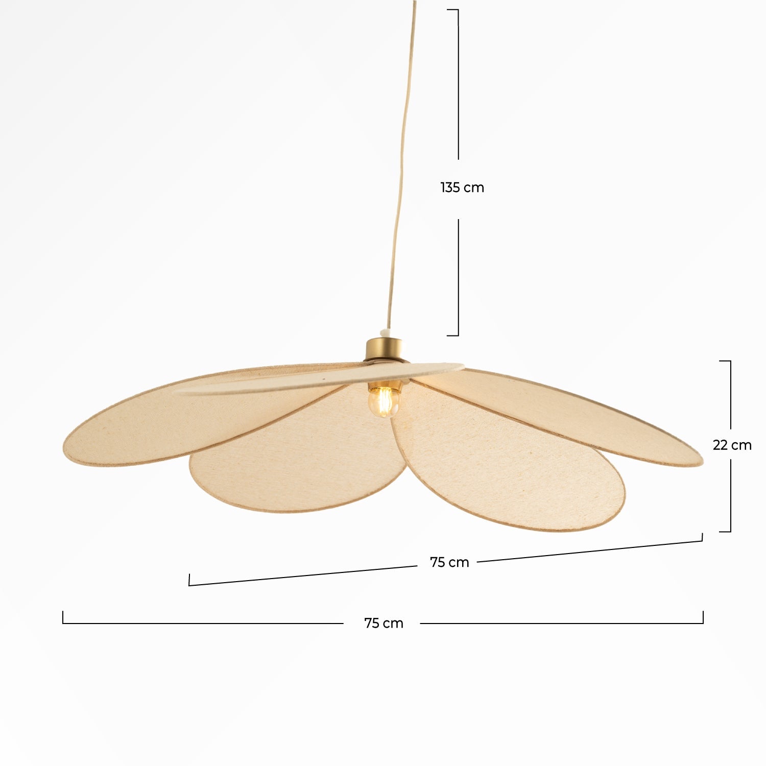 Flora - Suspension Pétale En Tissu Beige Et Métal Doré
