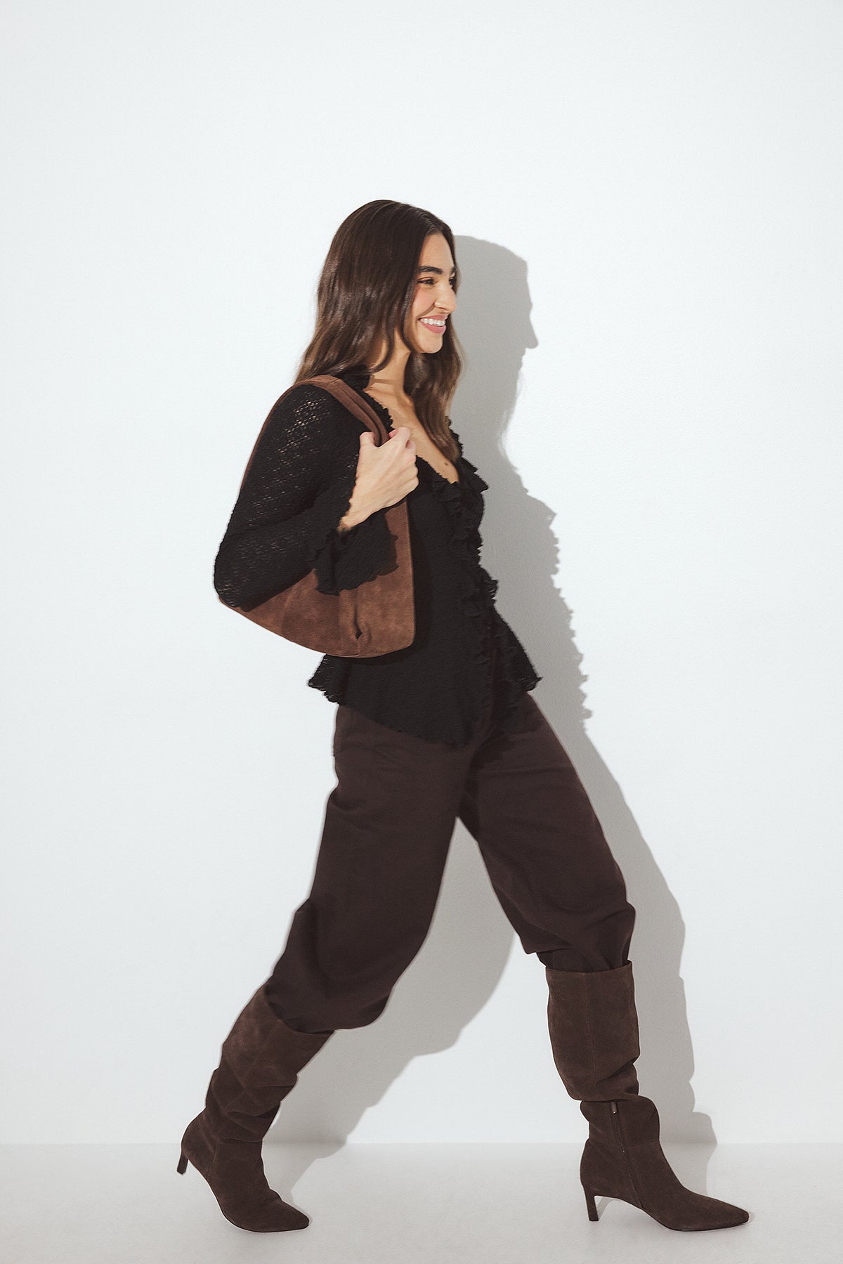 Top de manga con volante - Negro