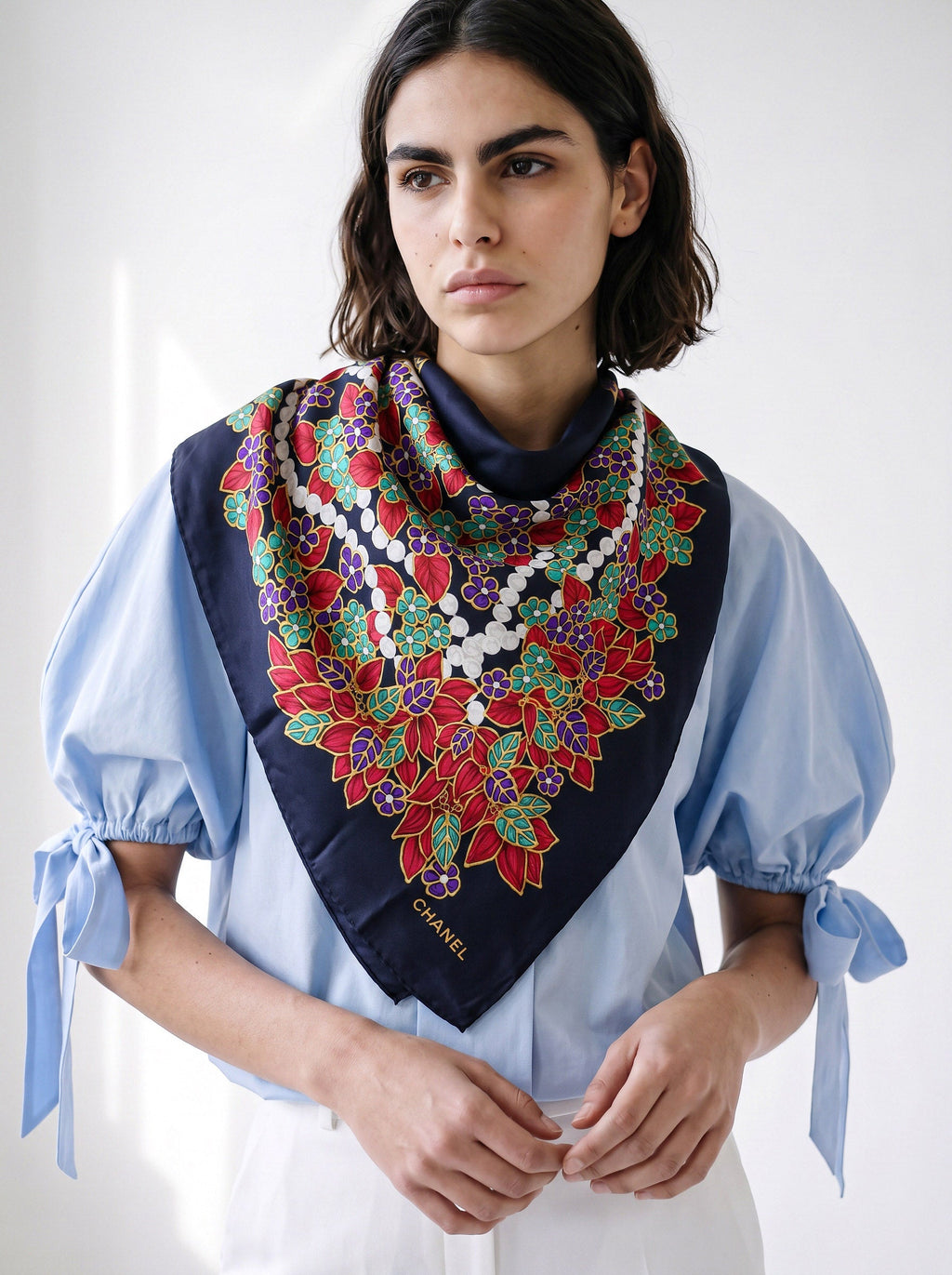 Chanel Large Floral & Pearl Print Shawl