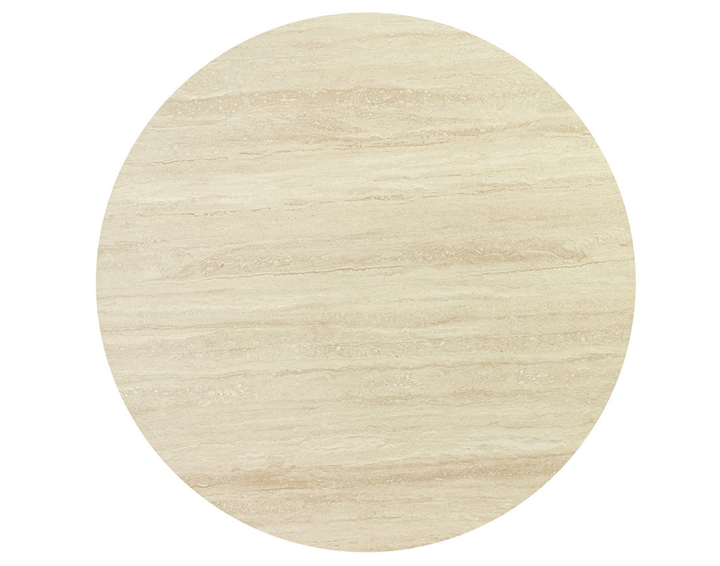 Freya - Round Dining Table for 6 - Wood Effect/Travertine-Effect Top - Wood / Beige