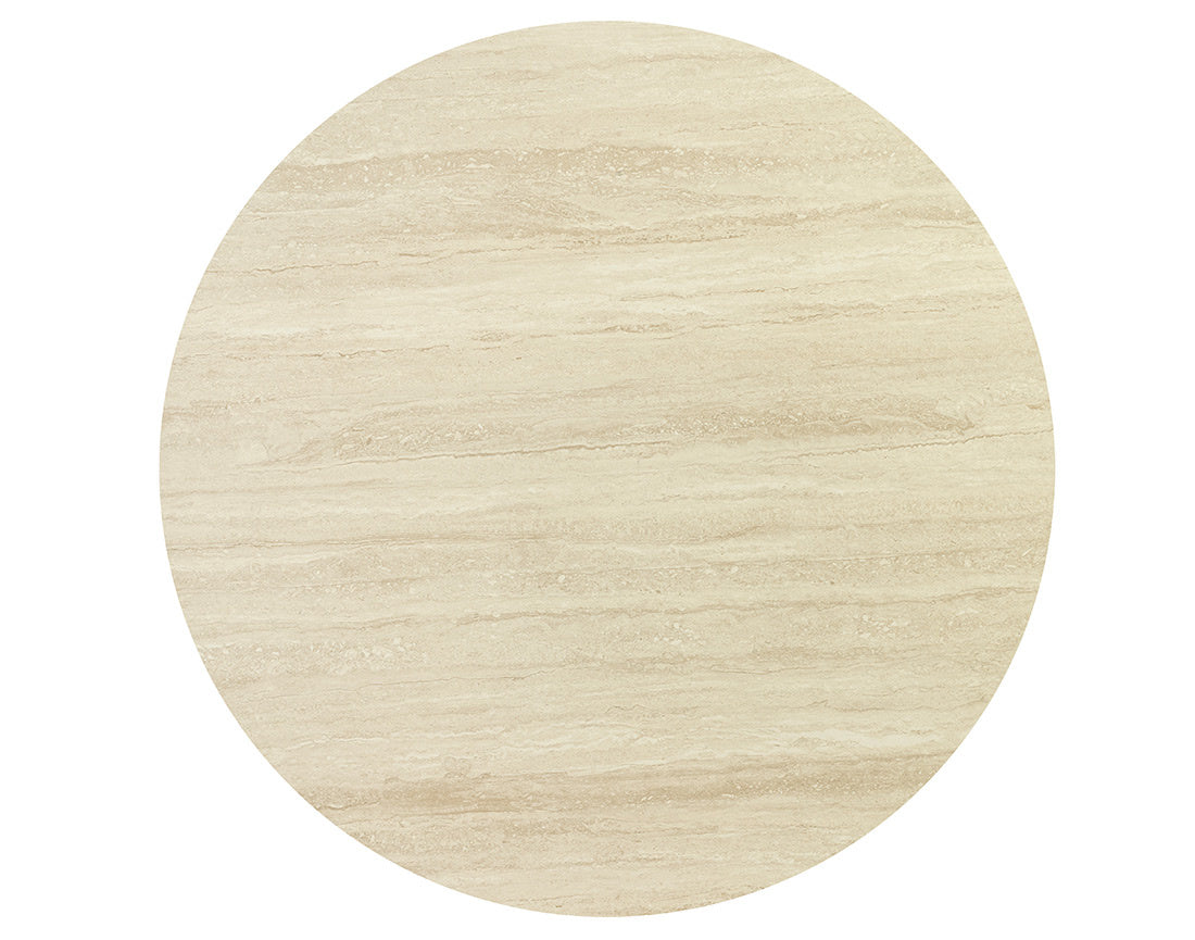Freya - Round Dining Table for 6 - Wood Effect/Travertine-Effect Top - Wood / Beige