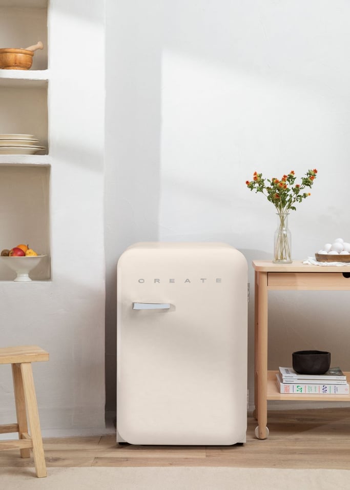 Retro Fridge 48L - Réfrigérateur Rétro - Blanc Cassé Poignées Argent