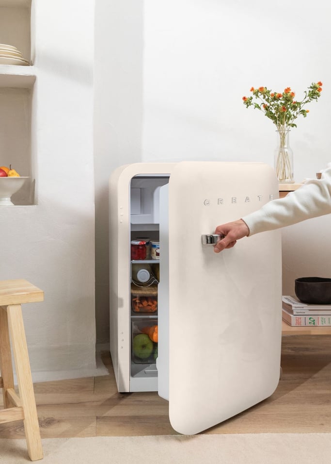 Retro Fridge 48L - Réfrigérateur Rétro - Blanc Cassé Poignées Argent