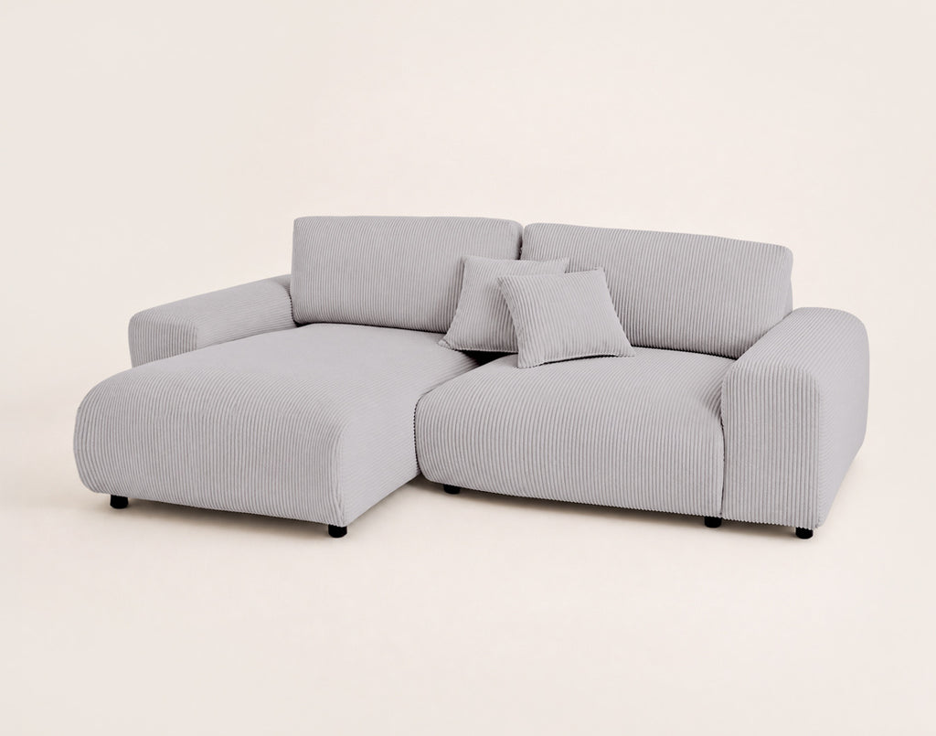 Garance - Sofá Rinconero Reversible de 4 Plazas - Pana - Gris Claro