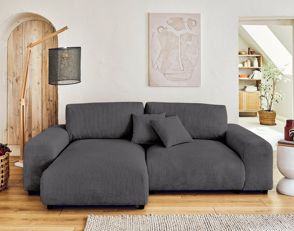 Garance - Reversible 4-Seater Corner Sofa - Corduroy - Dark Grey