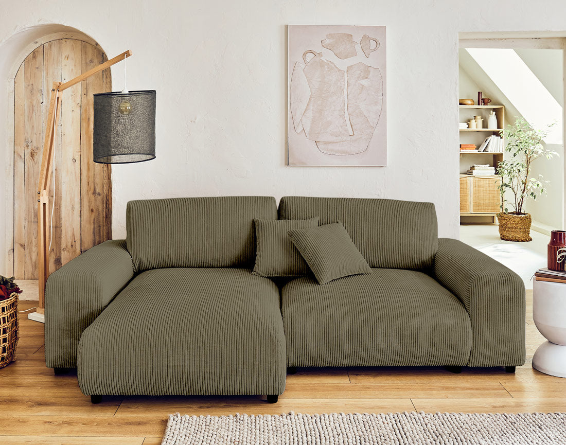Garance - Reversible 4-Seater Corner Sofa - Corduroy - Green