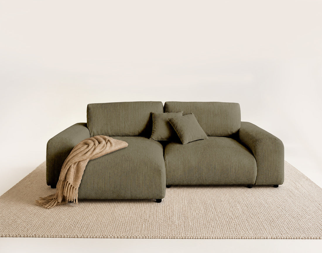 Garance - Reversible 4-Seater Corner Sofa - Corduroy - Green