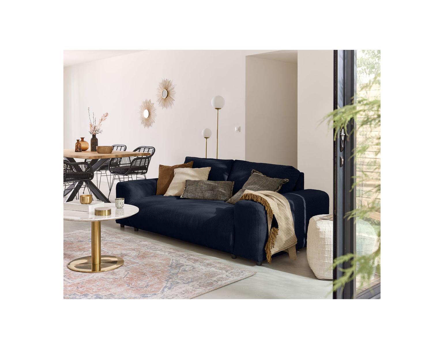 Garance - Straight Sofa - 3 Seater - Corduroy - Midnight Blue