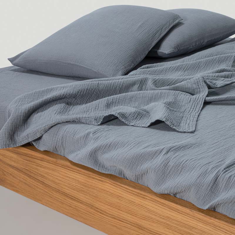 2 Fundas de Almohada - En Gasa De Algodón 185 G/M² - Azul Escarcha