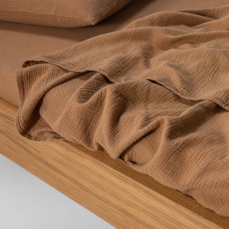 Fitted Sheet - In Cotton Gauze 185G/M² - Hazelnuts