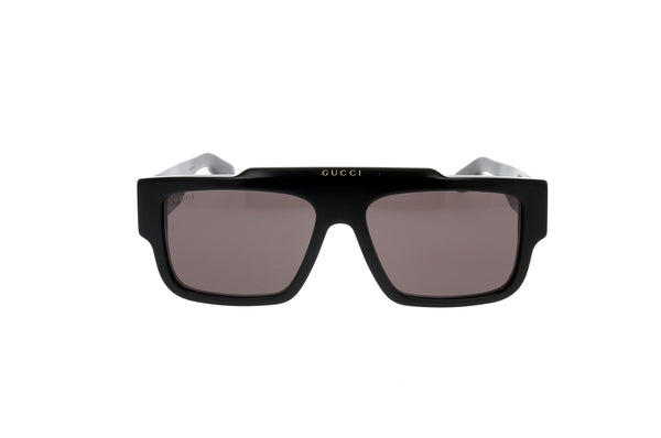 Luxury Eyewear – Solglasögon - Gucci, svarta solglasögon med färgade glas, framifrån mot vit bakgrund