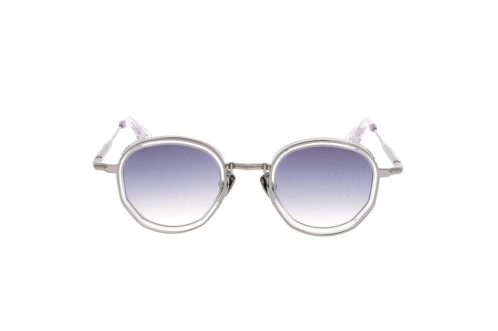 Luxury Eyewear – Okulary przeciwsłoneczne - John Dalia, okrągłe okulary przeciwsłoneczne ze srebrnego metalu, cieniowane niebieskie szkła, widok z przodu