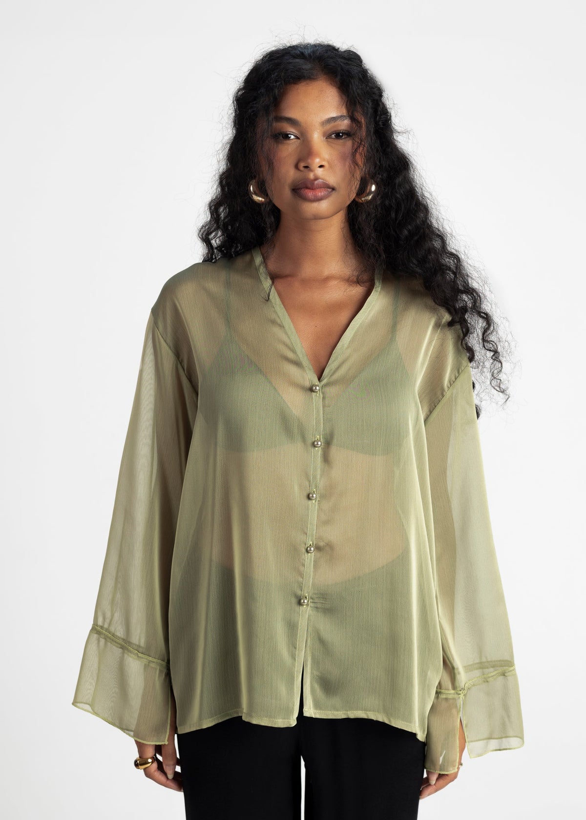 Haze Sheer Blouse - Green