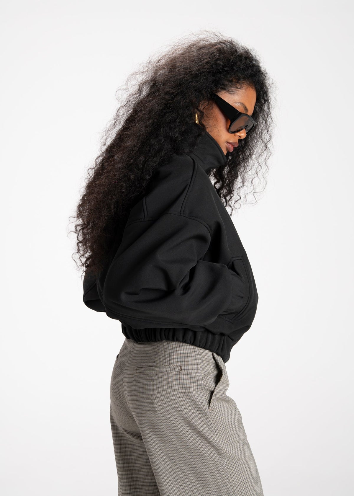 Arctic High-Neck Oversized Bomber Jacket - Black