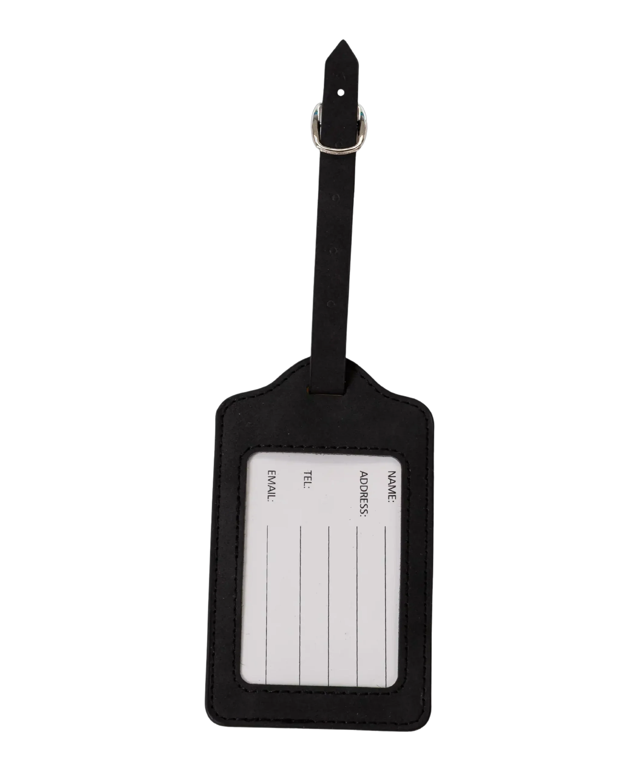 Etiquette a bagages GYL noire vue dos carte identification fond transparent