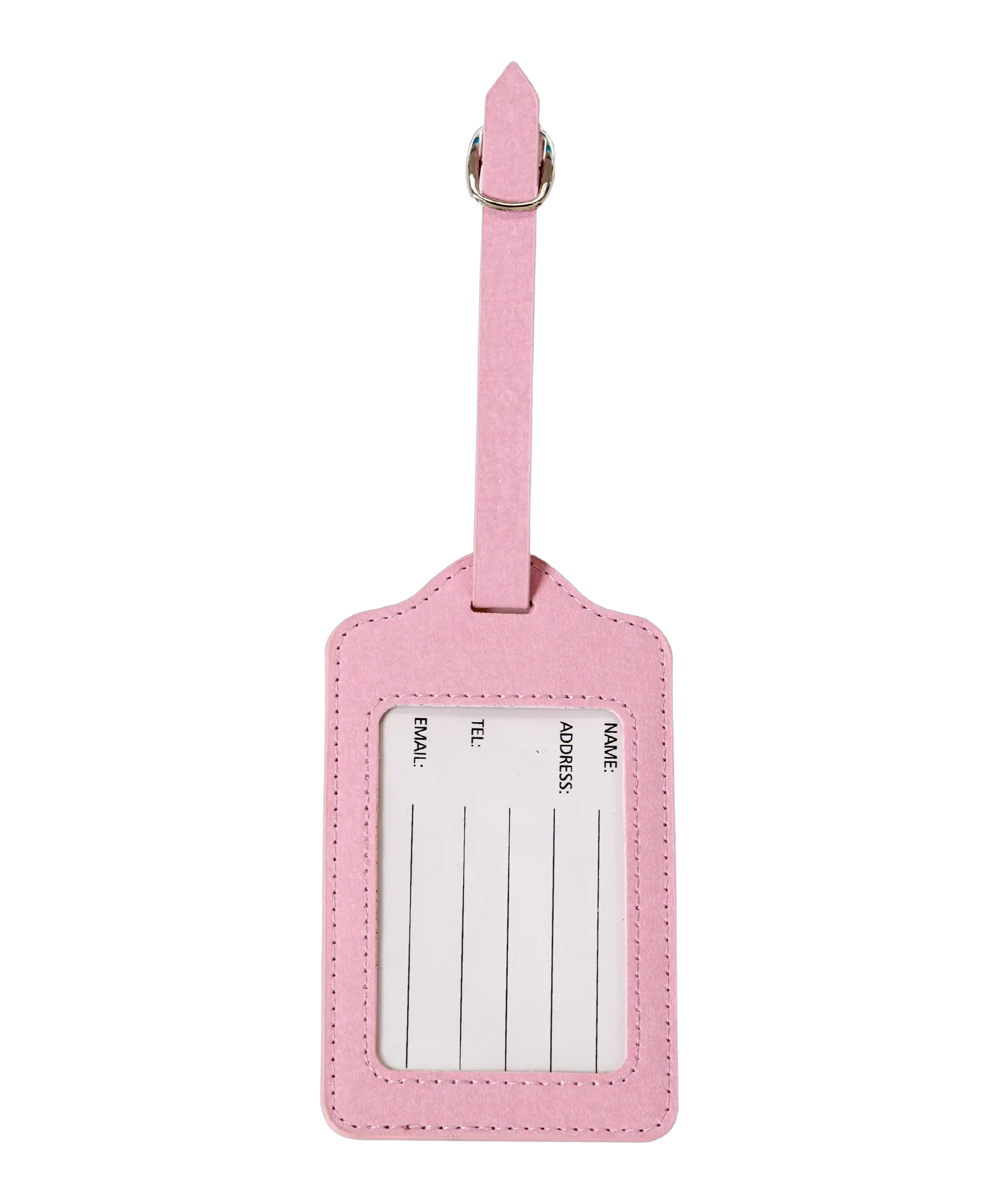 Etiquette a bagages GYL rose vue dos carte identification fond transparent