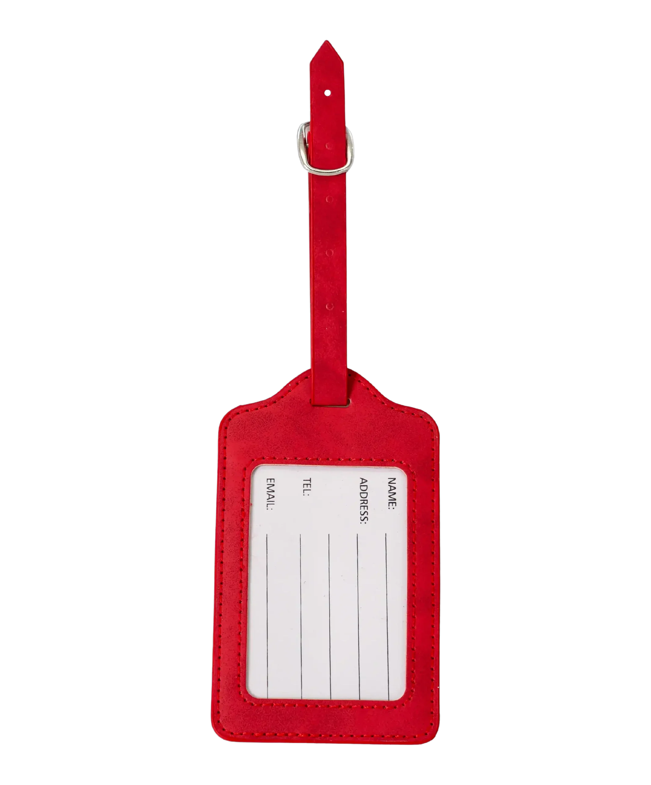 Etiquette a bagages GYL rouge vue dos carte identification fond transparent
