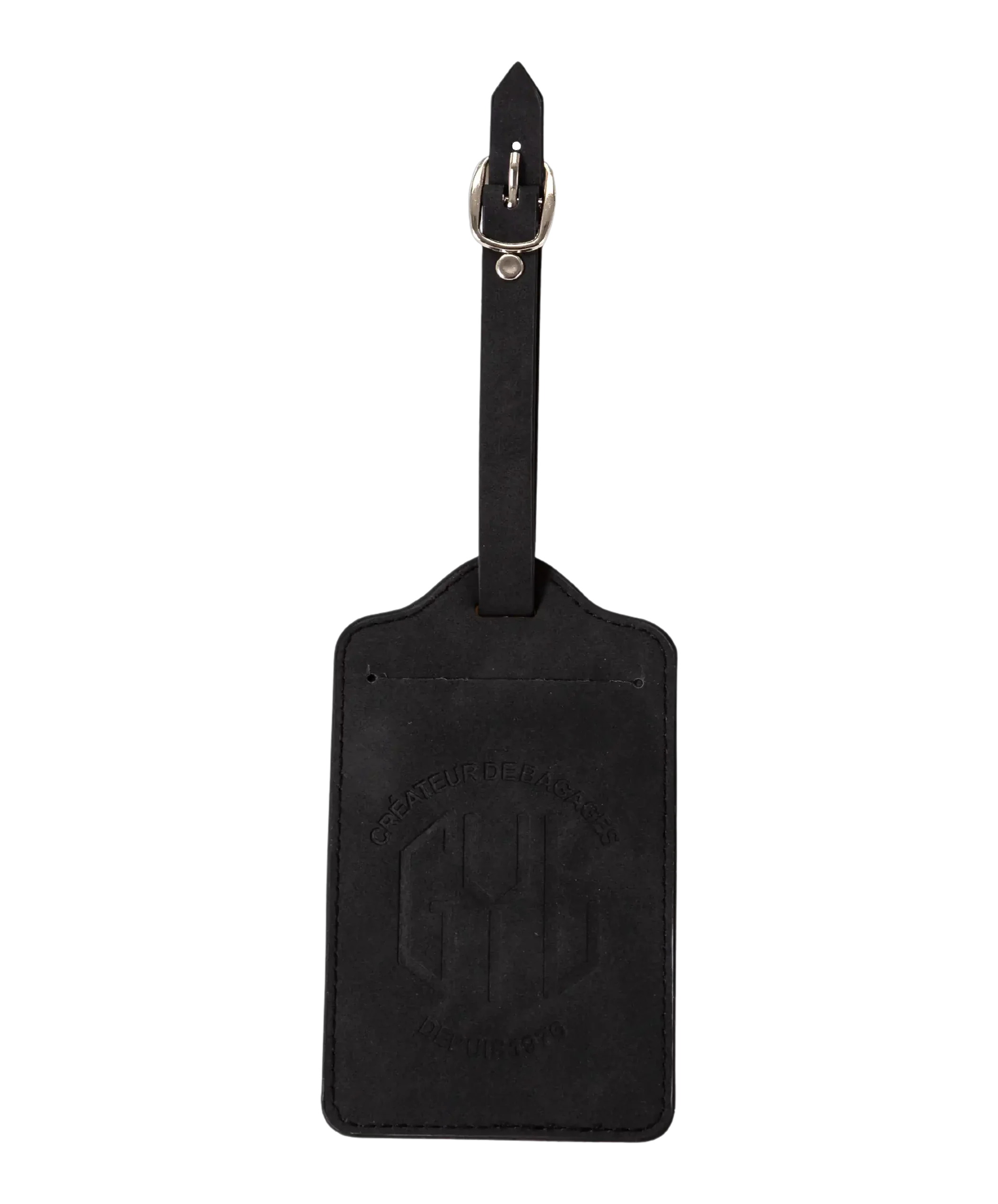 Etiquette a bagages GYL noire vue face logo fond transparent