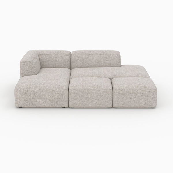 Hestia - Canapé D'Angle Gauche Modulable, Tissu Beige 4 Places, 2 Poufs