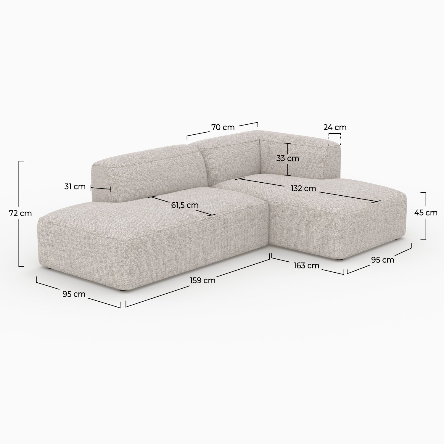 Hestia - Canapé D'Angle Droit Modulable En Tissu Beige 4 Places