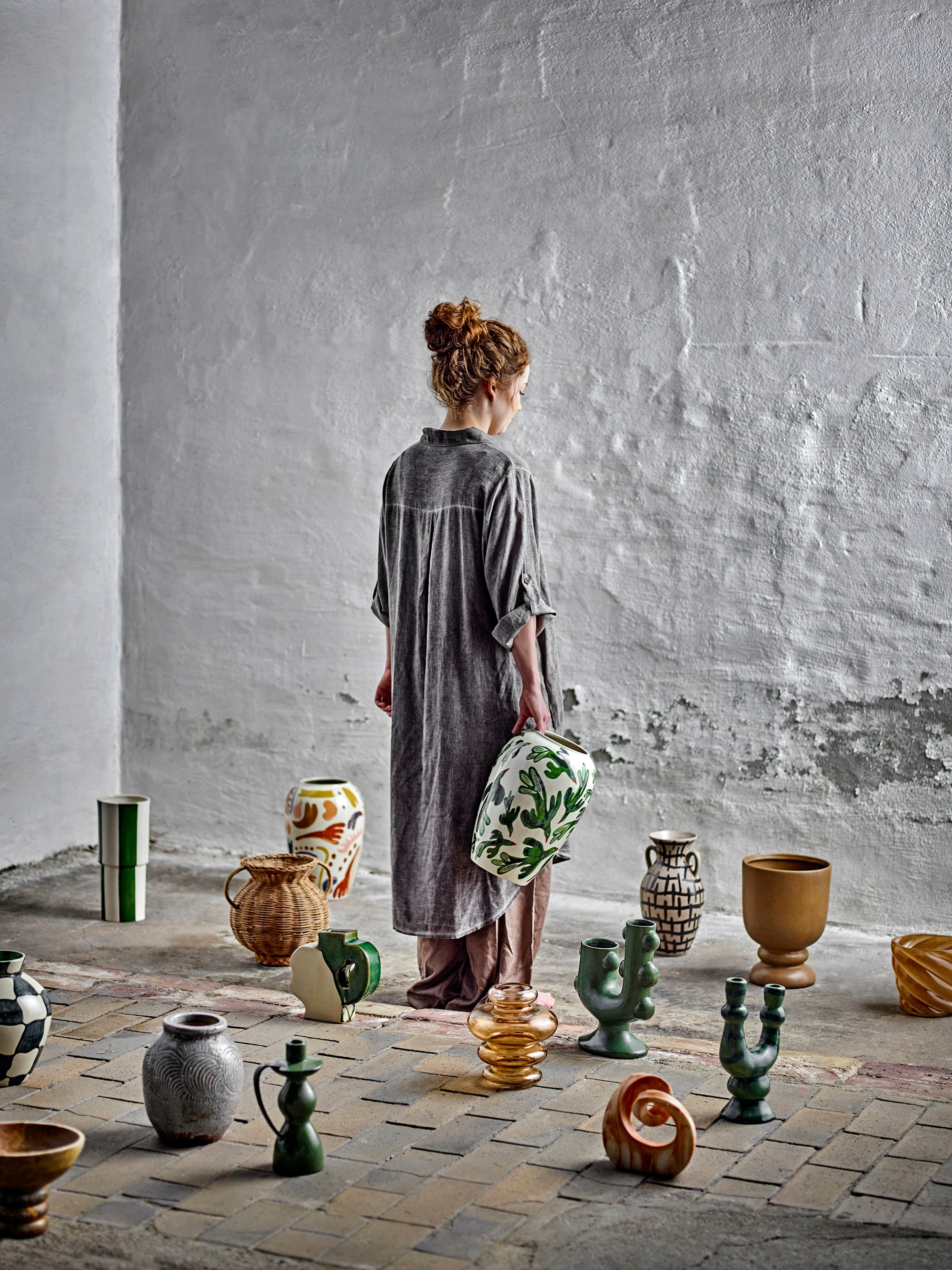 Fija - Candle Holder - Green - Stoneware