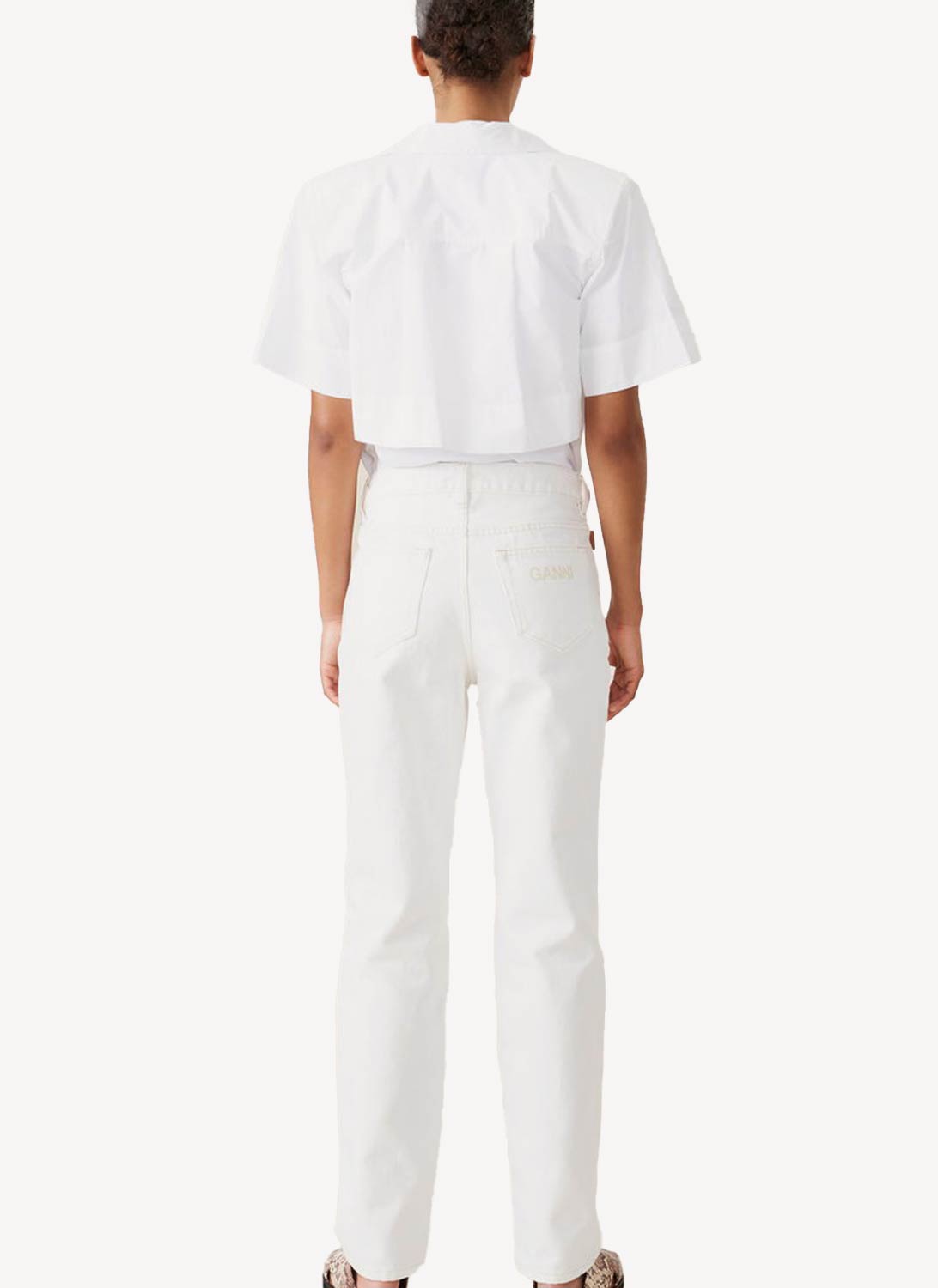 Ganni - Jeans Droit Taille Haute - Bright White - Femme
