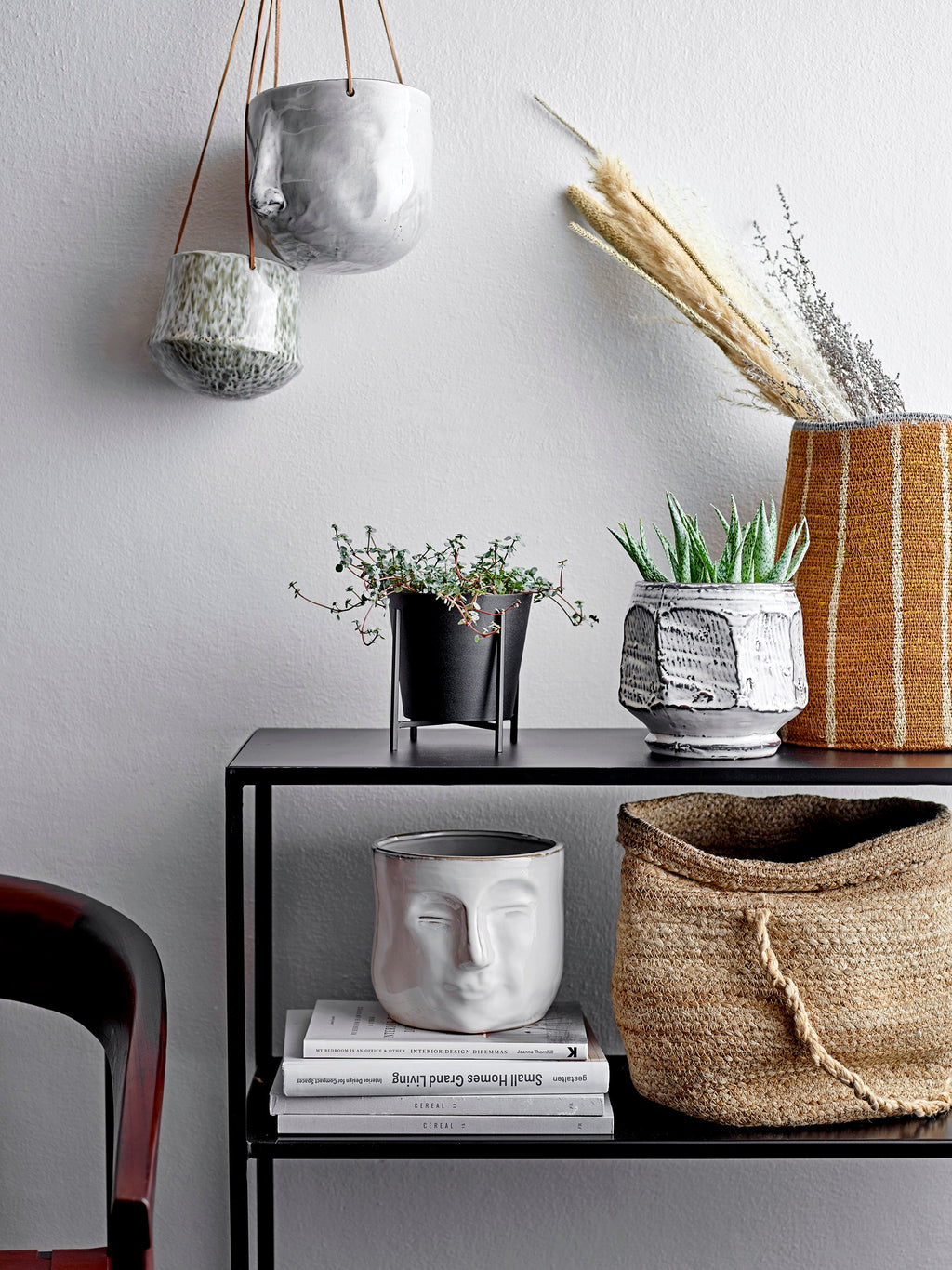 Ileana - Set of 6 Hanging Plant Pots - Grey - Stoneware