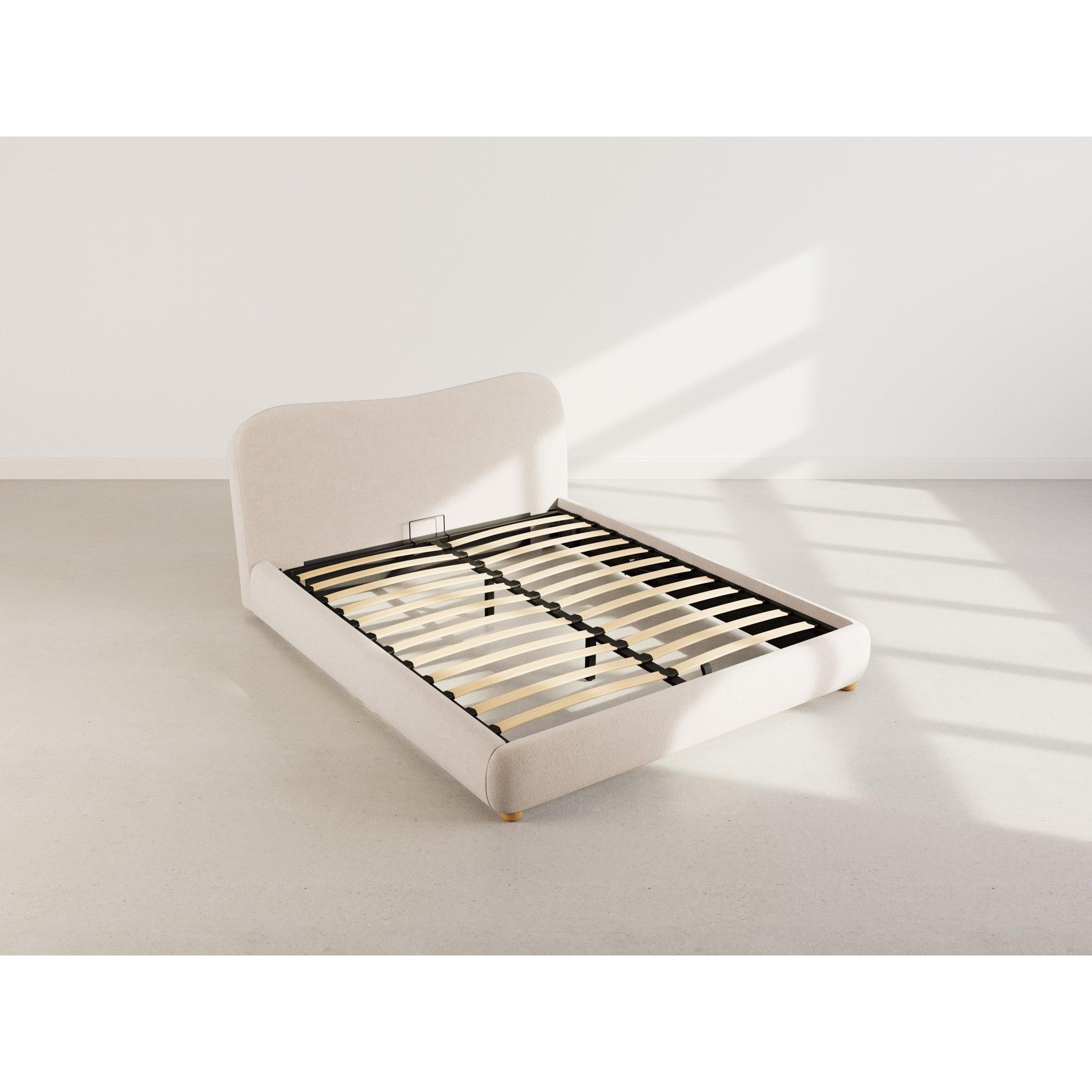 Hugo - Cama con Canapé Abatible - 200 Cm - Terciopelo Texturizado - Beige