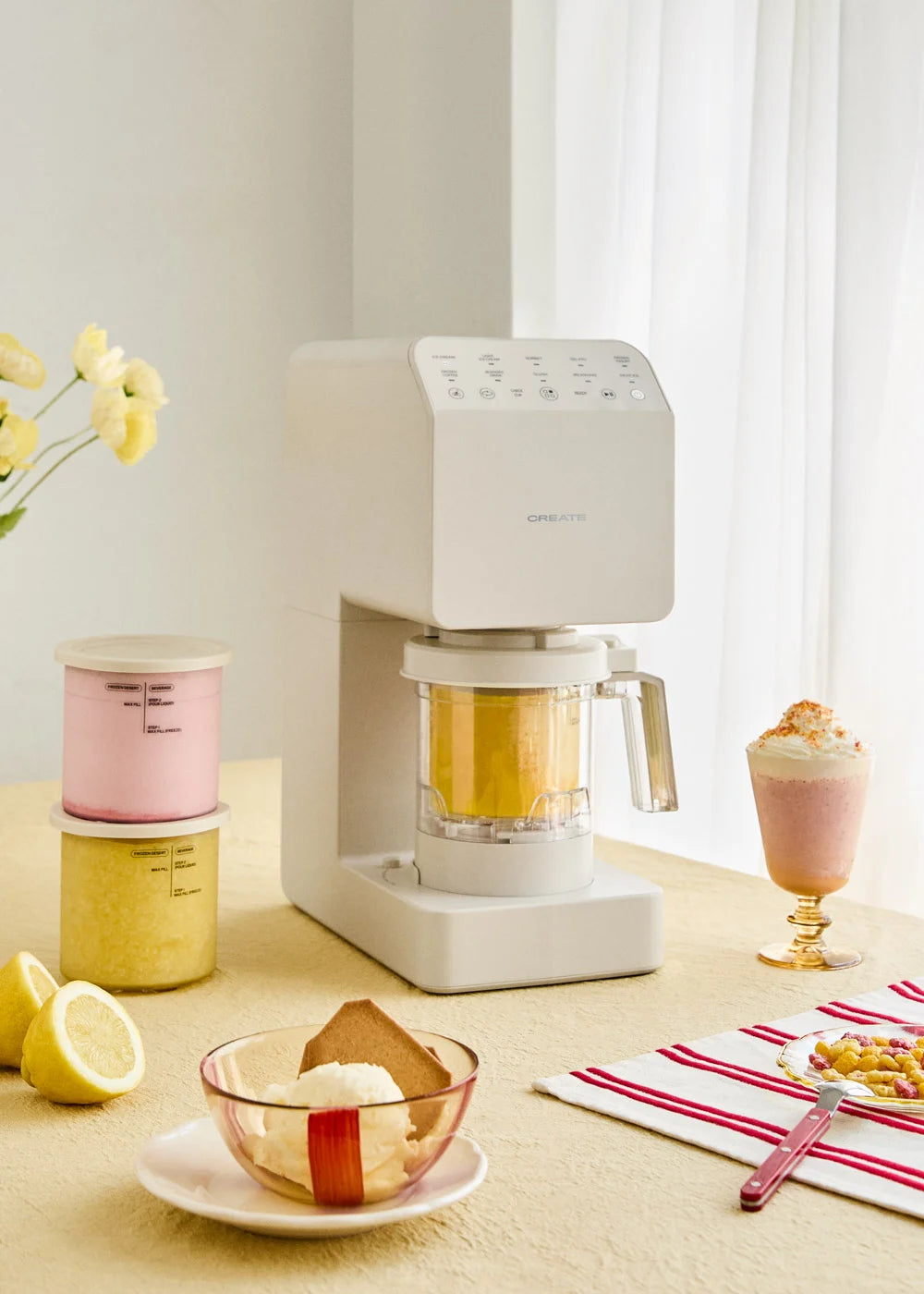 Ice Cream Maker Studio - Heladera multifunción 600 ml - 5 botes - Blanco roto