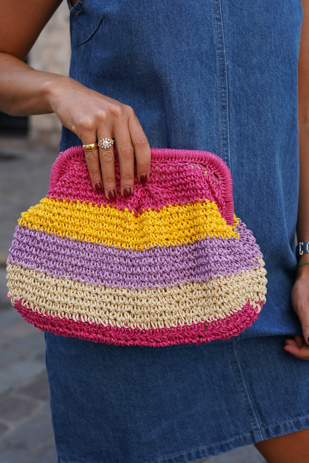 Sac En Paille Rose