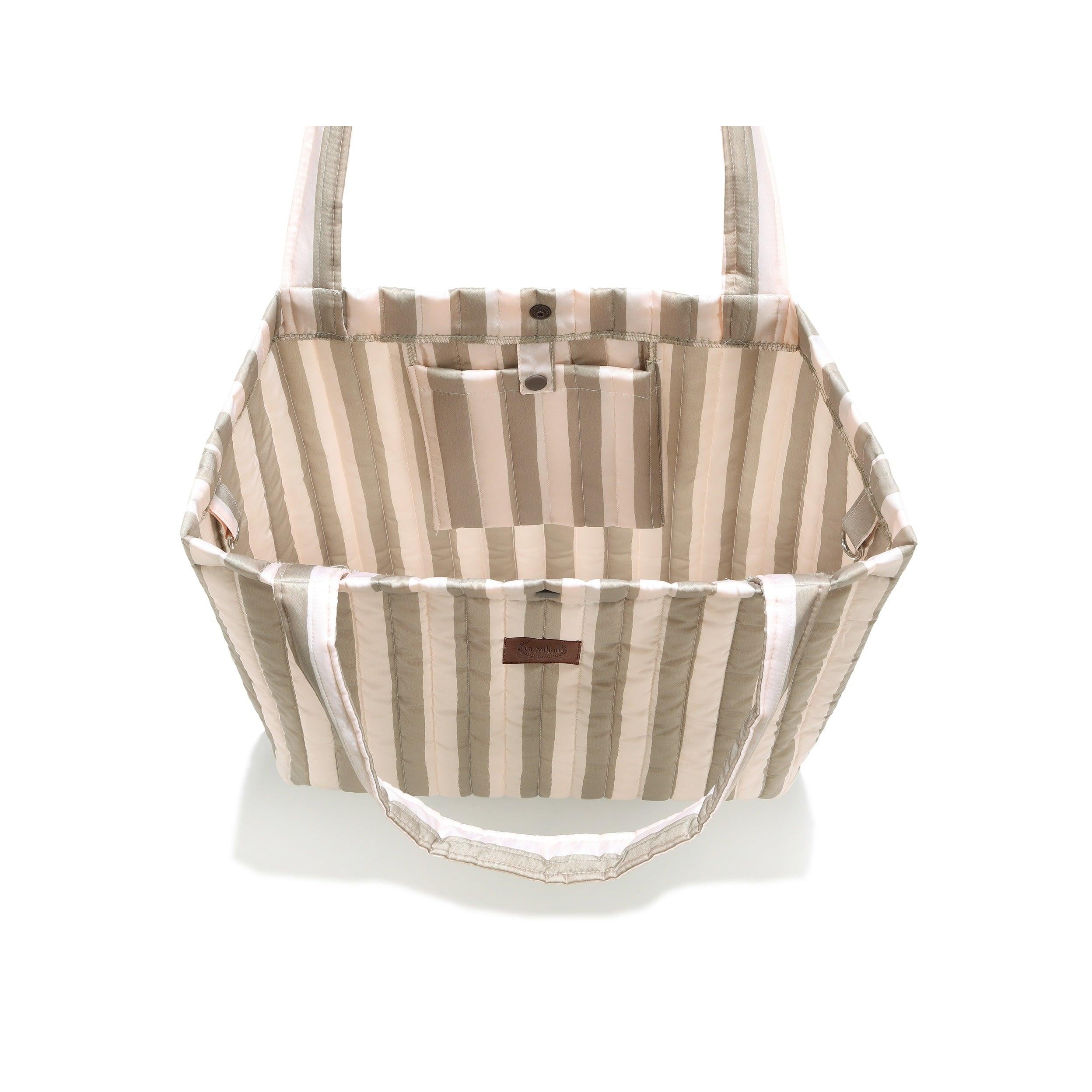 Sac Shopper en Nylon - Rayures Beige