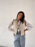 Beige and Navy Knit Cardigan