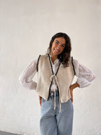 Beige and Navy Knit Cardigan