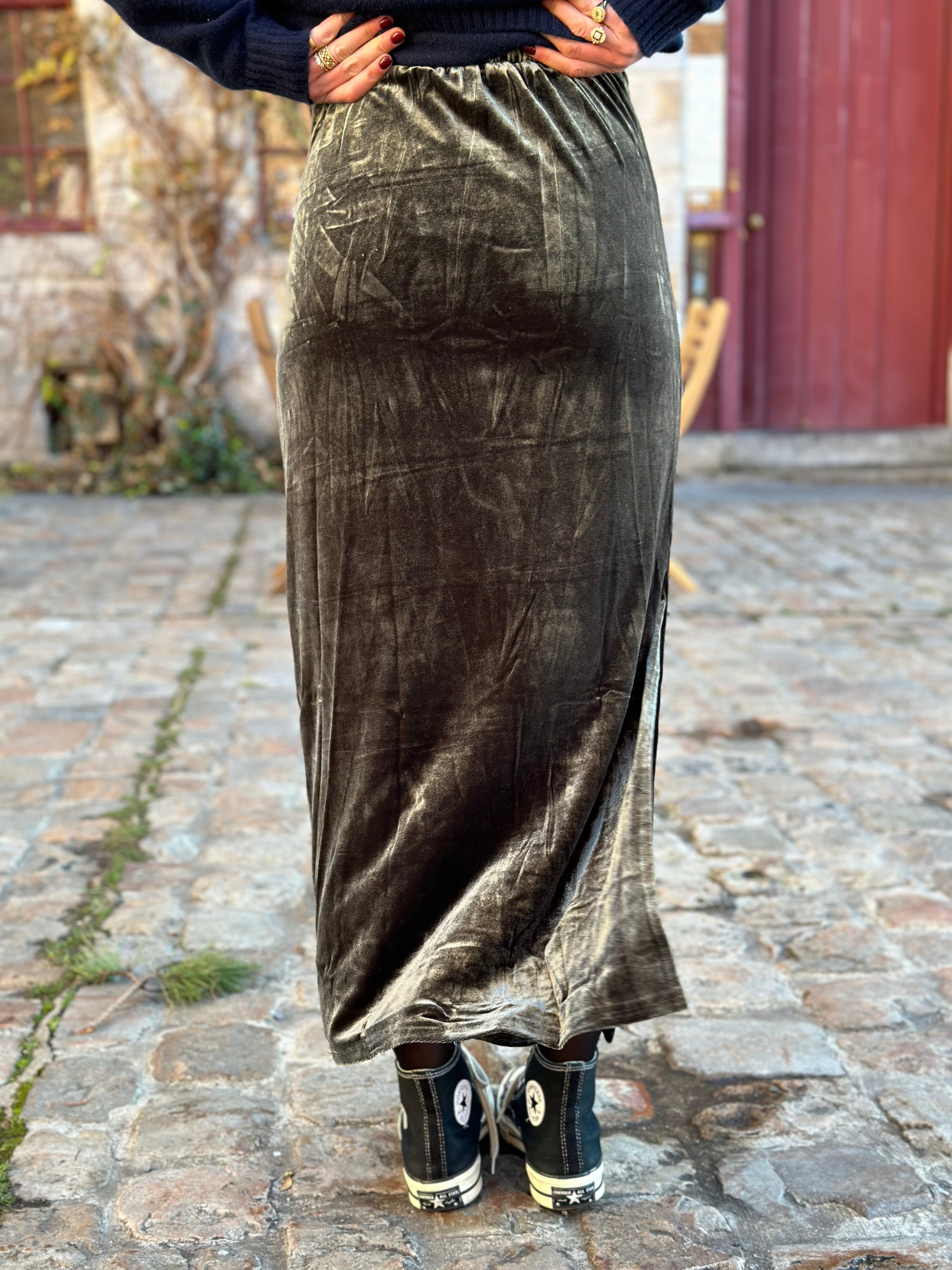 Jupe Agathe Velours Kaki